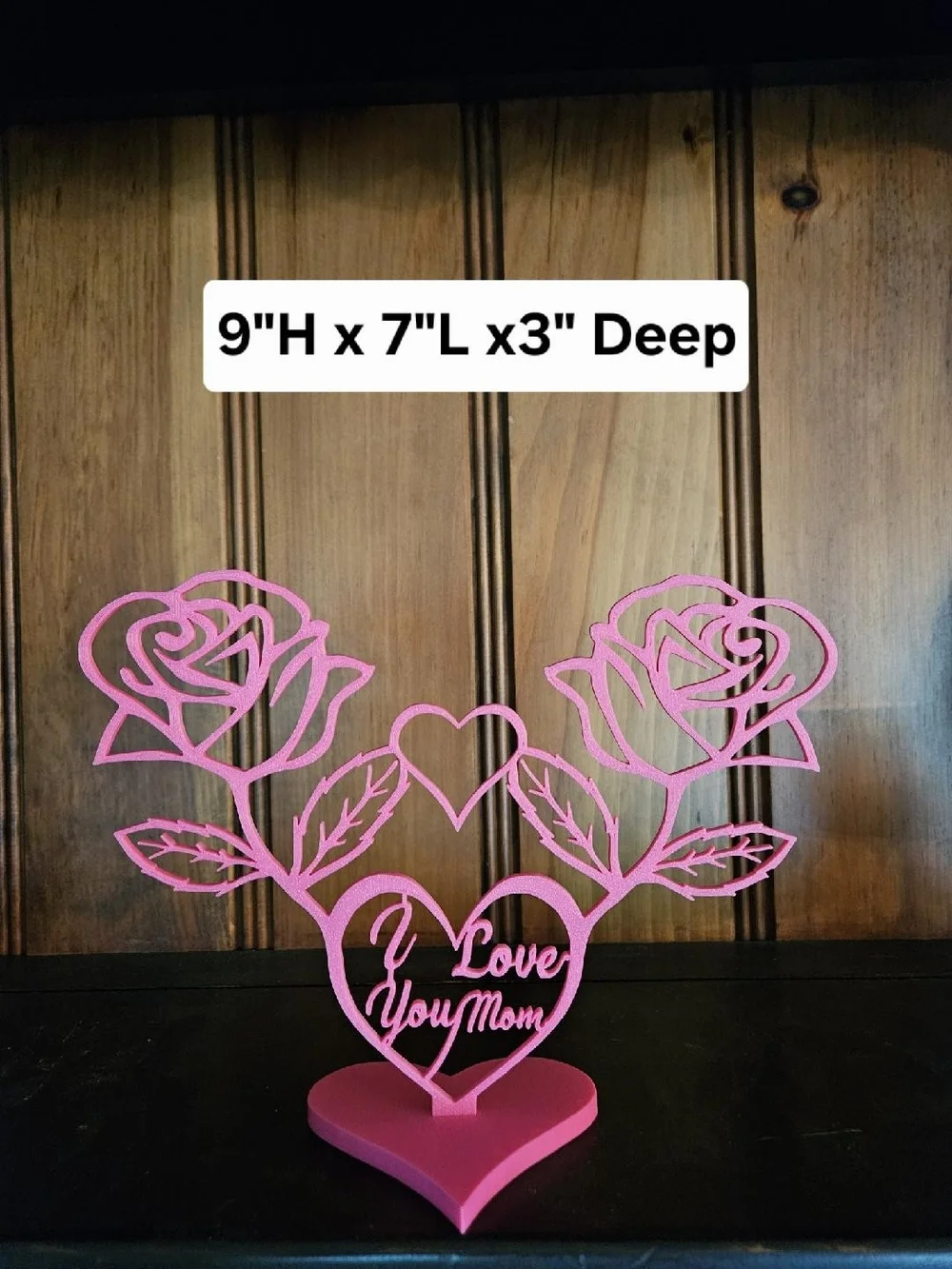 Pink 'I Love You Mom' Heart & Rose Tabletop Decor